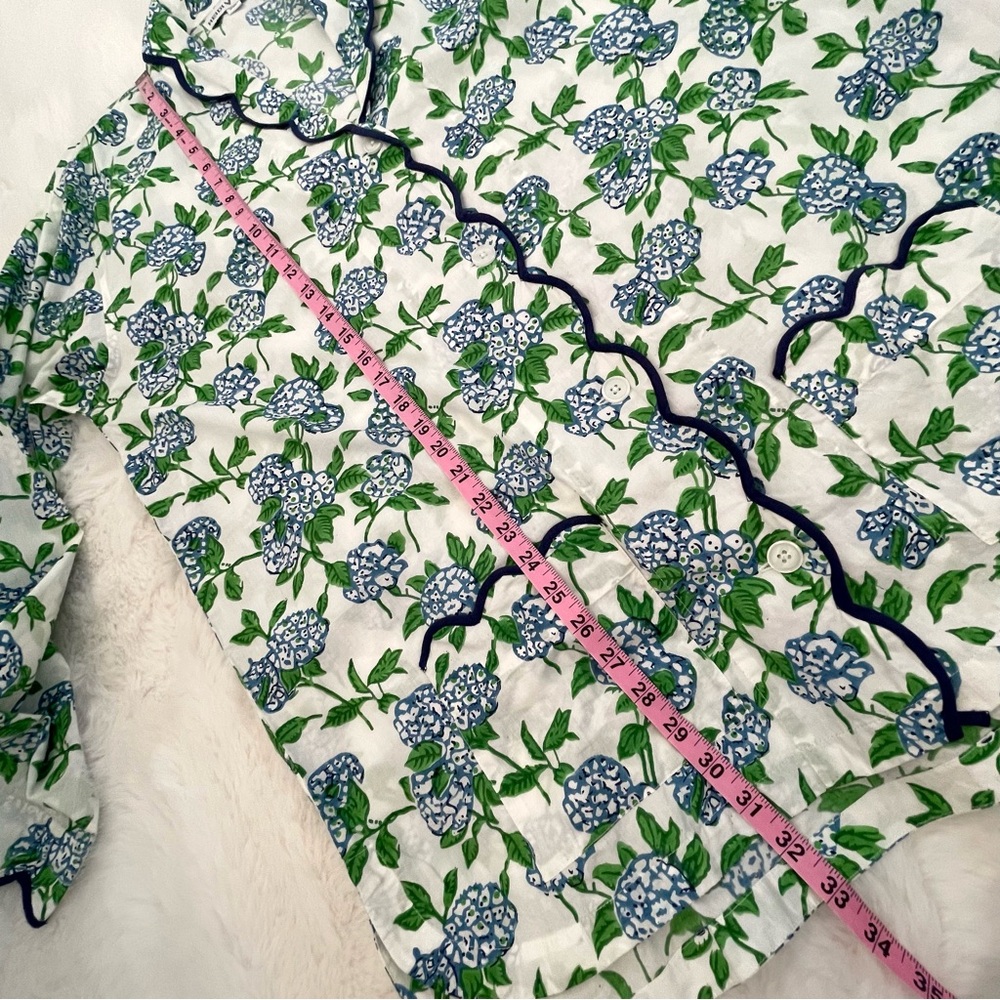 Heidi Carey Blue & White Hydrangea Cotton Poplin Scalloped Pajamas - Picture 12 of 16